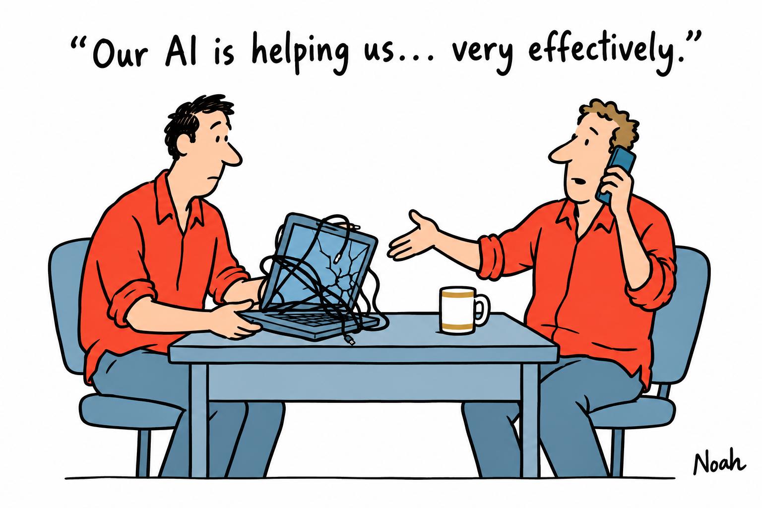 Editorial cartoon accompanying: OpenAI shuts accounts linked to Iran influence campaign placing AI-assisted opinion pieces