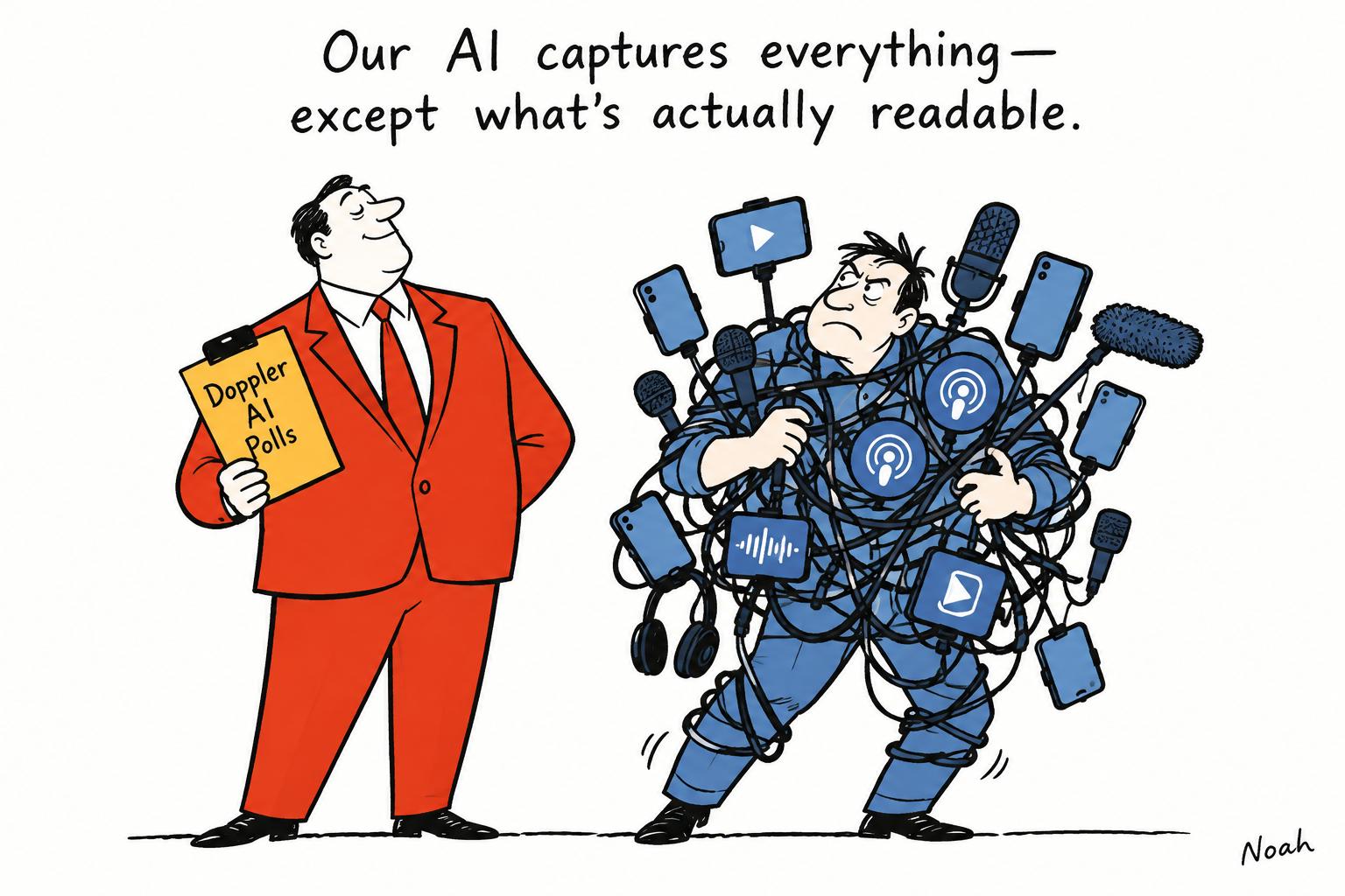 Editorial cartoon accompanying: WSJ’s Doppler turns millions of social videos and podcasts into election stories