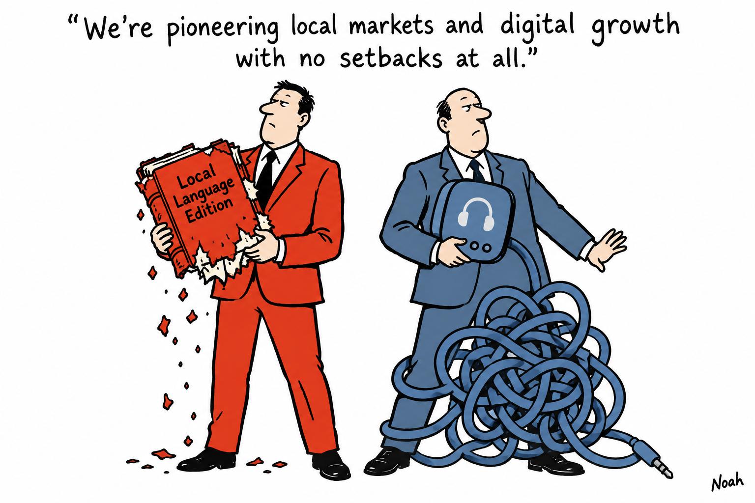 Editorial cartoon accompanying: Frankfurt Book Fair exposes publishing’s battle for relevance in an AI-powered market