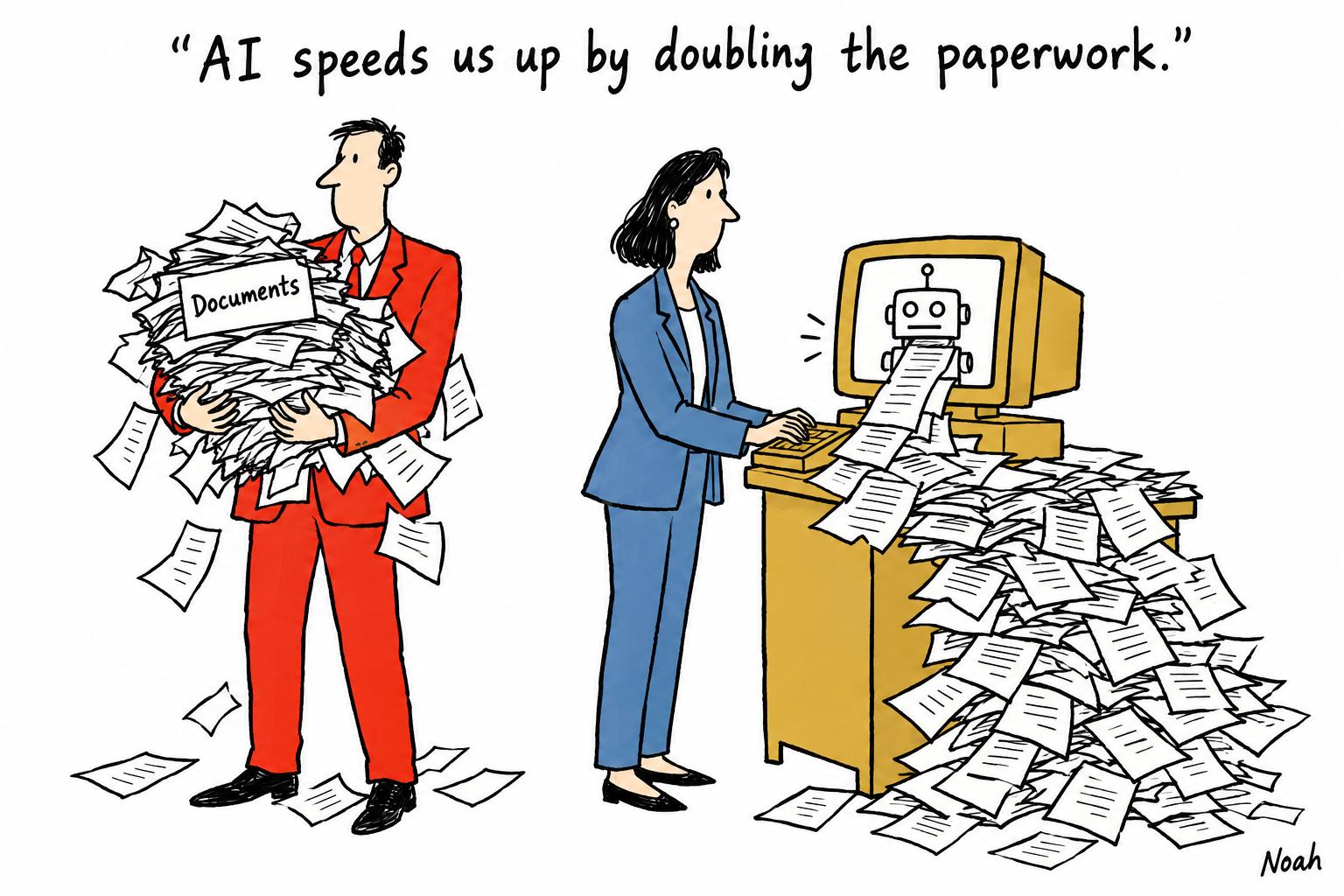 Editorial cartoon accompanying: Nevada newsroom turns to AI as collapsing referrals raise pressure on publishers