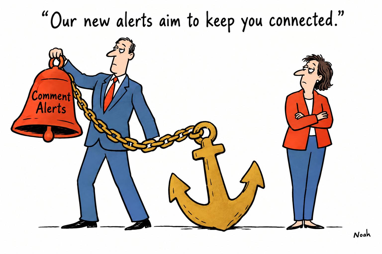 Editorial cartoon accompanying: The Globe turns comment alerts into a test of subscriber loyalty