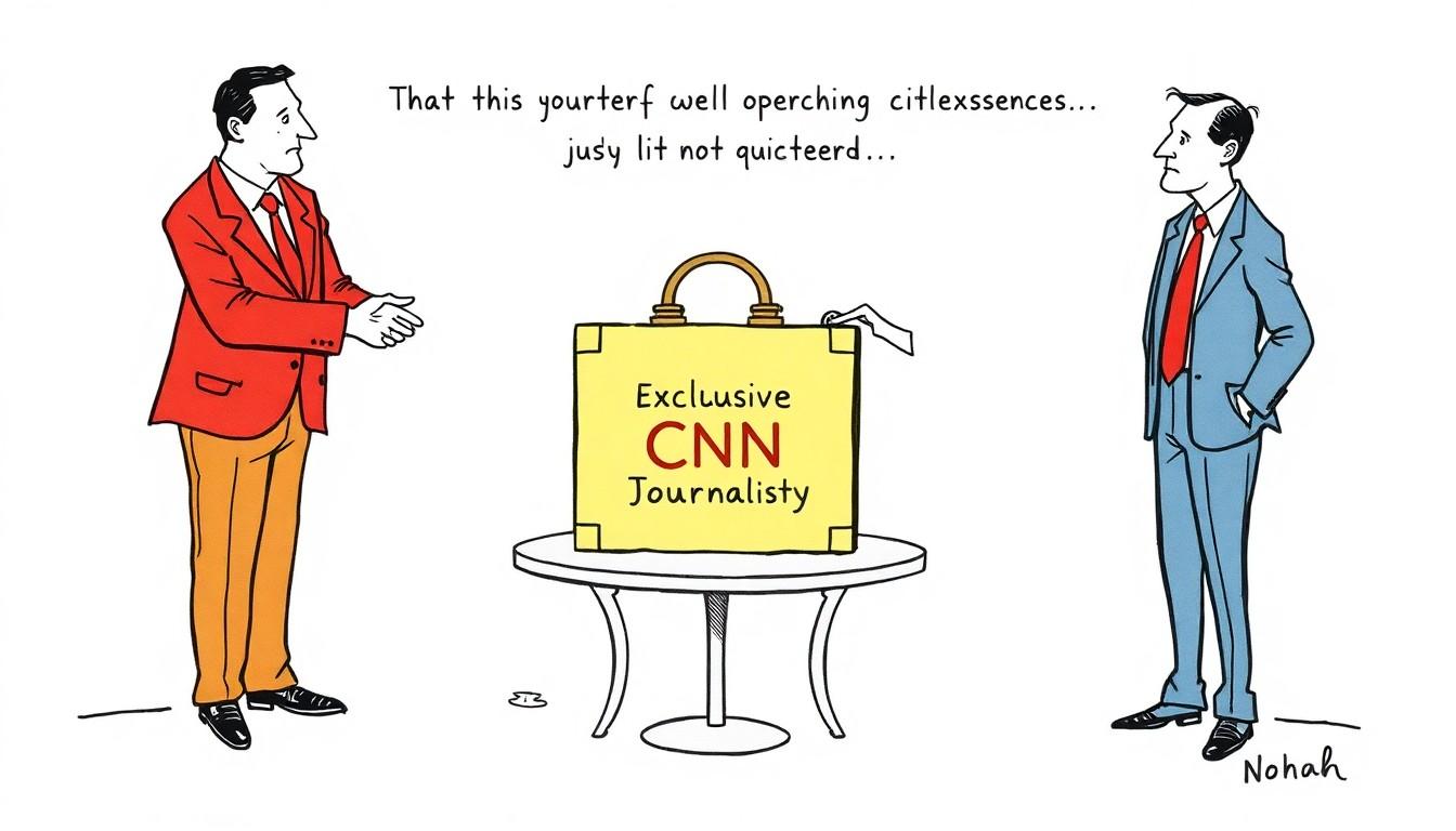 Editorial cartoon accompanying: CNN and Google strike deal to test paid generative AI access to news