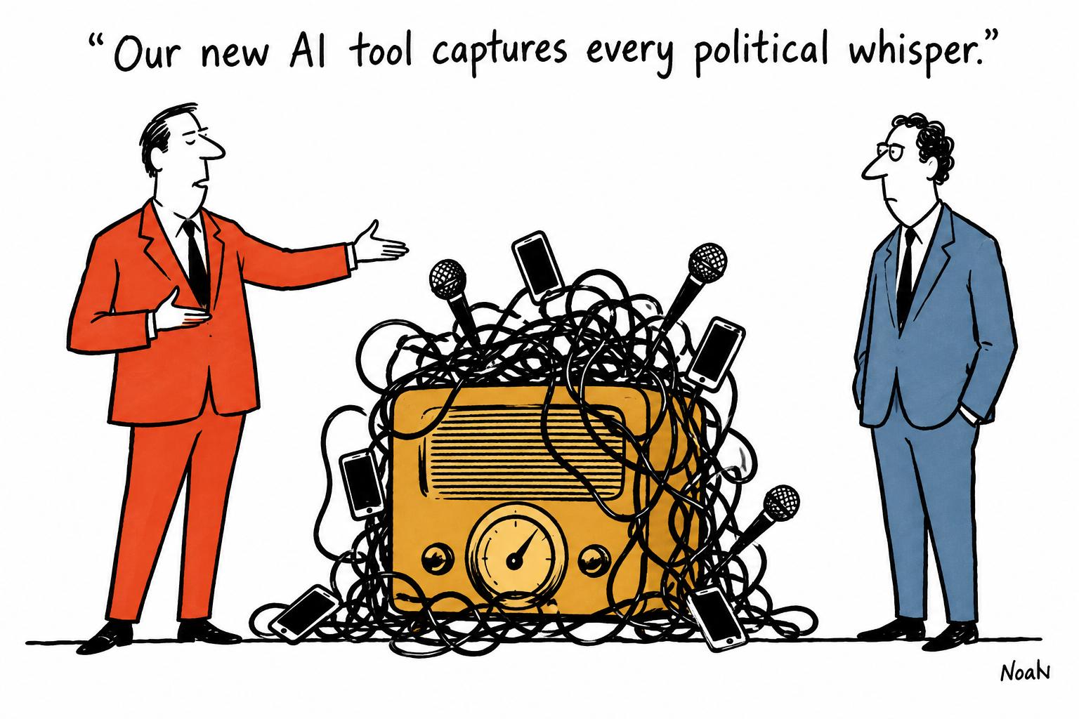 Editorial cartoon accompanying: Wall Street Journal turns TikTok and podcasts into a new midterm-election listening tool