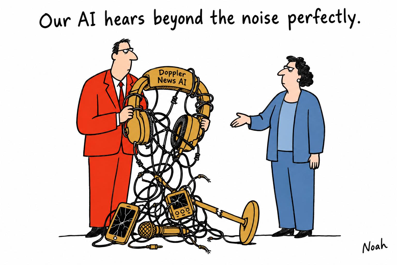 Editorial cartoon accompanying: WSJ uses AI to hear beyond the election horse race