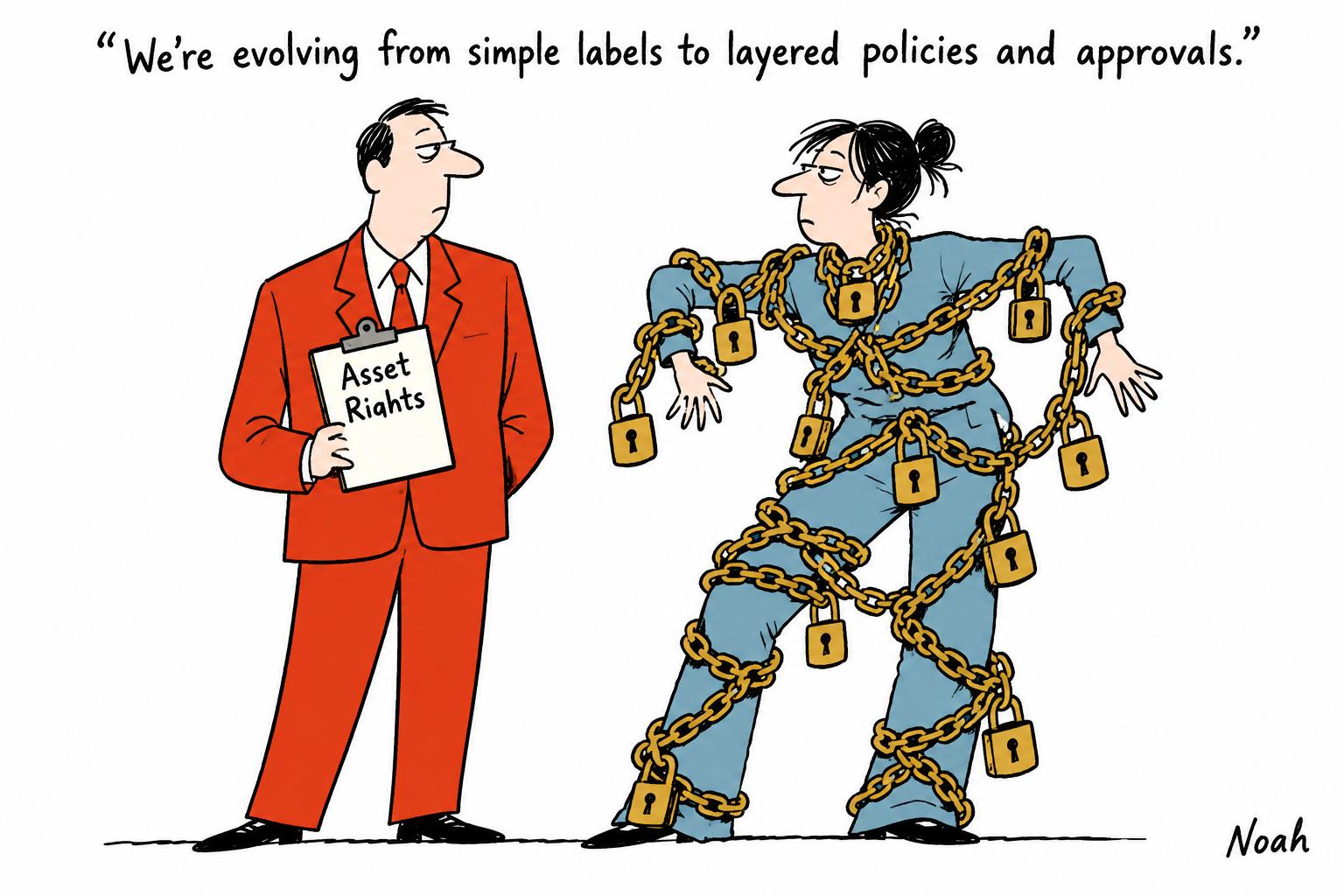 Editorial cartoon accompanying: Why AI images are breaking the single-field rights model