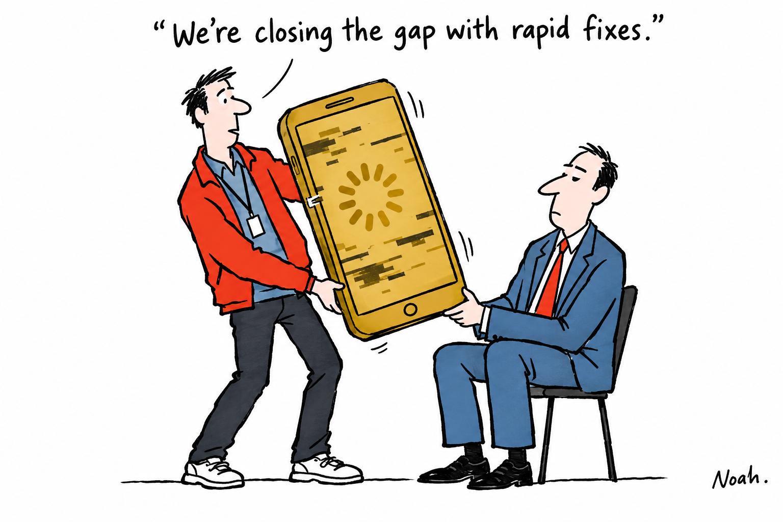 Editorial cartoon accompanying: The engineers closing AI’s widening gap with its users
