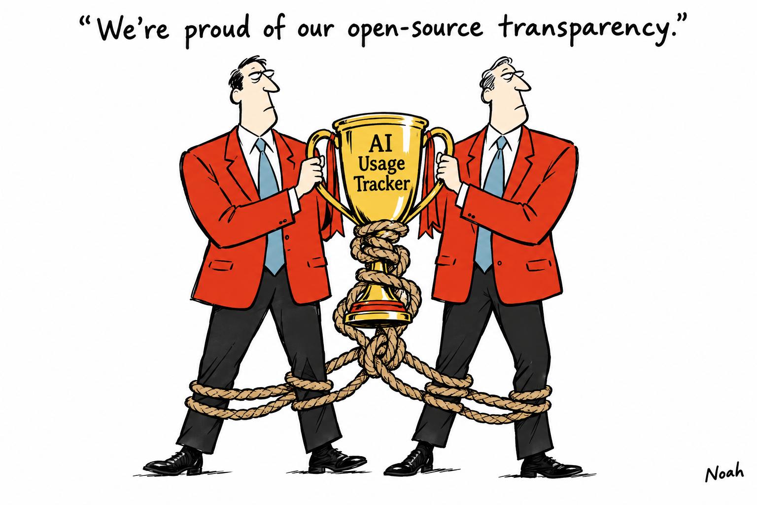 Editorial cartoon accompanying: Publishers build AI usage tracker as SPUR coalition passes 80 members